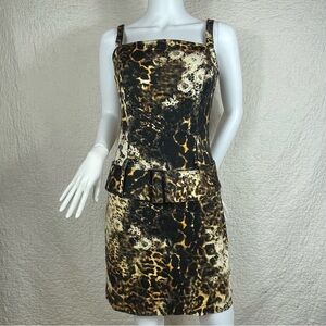 🔥VTG 80s Alberto Makali Leopard Belted Mini Bodycon Glam Retro Mob wife Dress